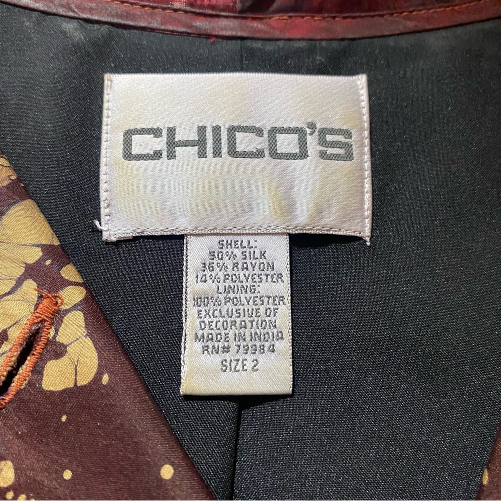 Chico’s Red Patchwork Silk Button Up Jacket - Exc… - image 8